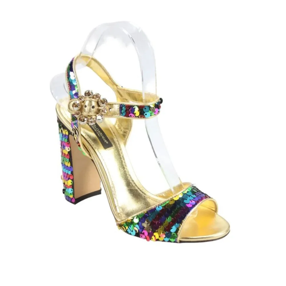 Dolce & Gabbana Womens Block Heel Sequin Ankle Strap Sandals Multicolored 36.5